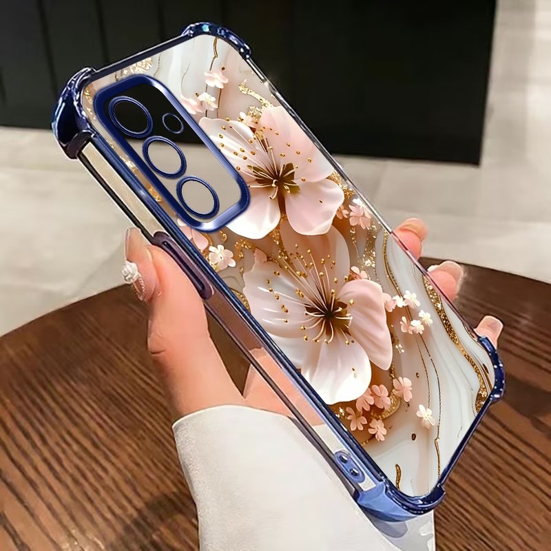 Phone Cases For Samsung Galaxy - Funda Transparente con Flores Electrochapadas para